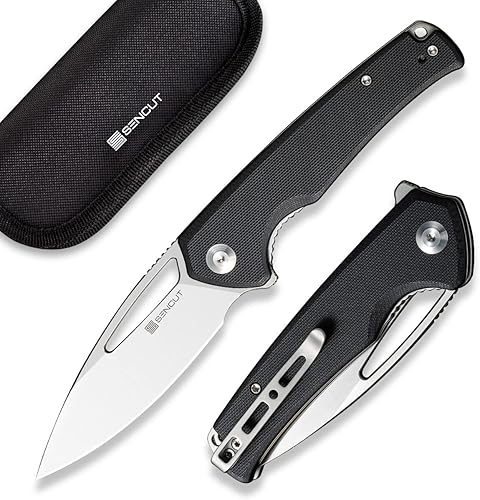 SENCUT Mims - Cuchillo plegable de bolsillo para transporte diario, cuchillo EDC con clip de transporte profundo y agujero para cordón, cuchillos