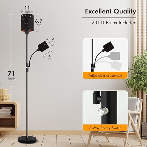 Miniatura 6 de Industrial Floor Lamps for Living Room, Tree Standing Lamp for Bedroom with Adjustable 3-Light, 4W E12 LED Bulb, Modern Stand Up Lamps, Metal Tall