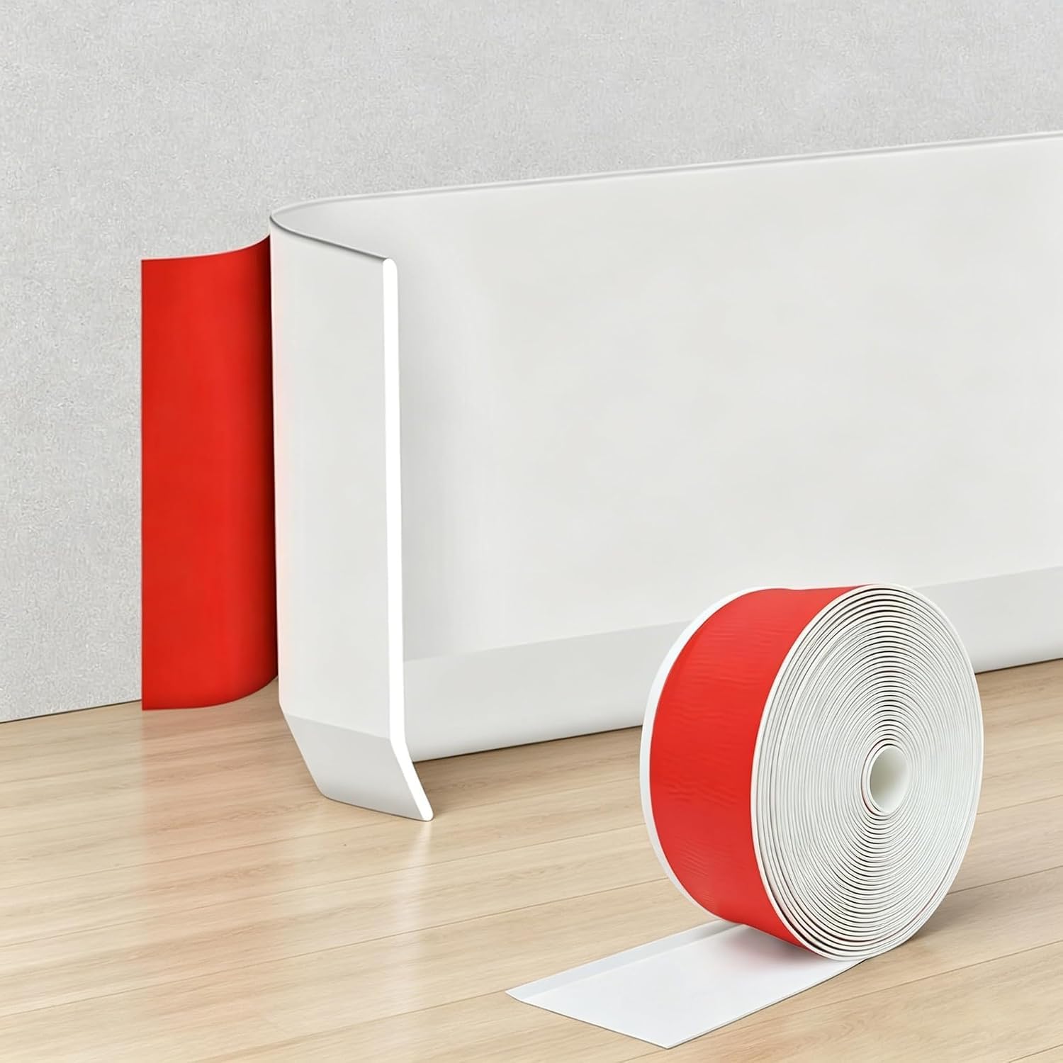 Battiscopa autoadesivo, in PVC, 10 cm x 6 m, autoadesivo, flessibile, per cucina, bagno, parete, pavimento (bianco)