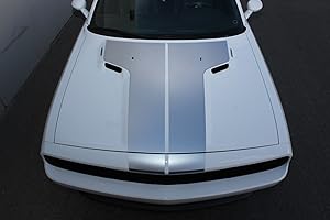 Factory Crafts T-Hood Stripe Silver Graphics Wrap Compatible with Dodge Challenger 2008-2013