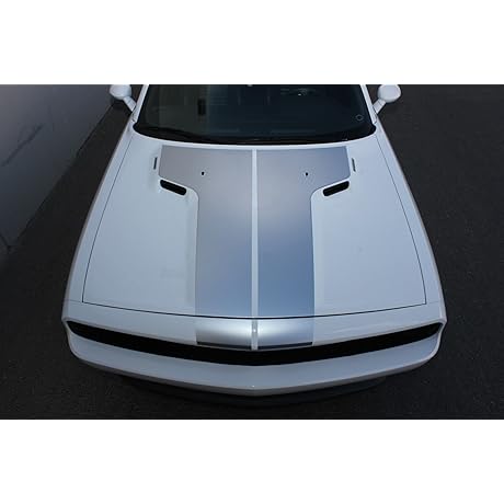 Factory Crafts T-Hood Stripe Silver Graphics Wrap Compatible with Dodge Challenger 2008-2013