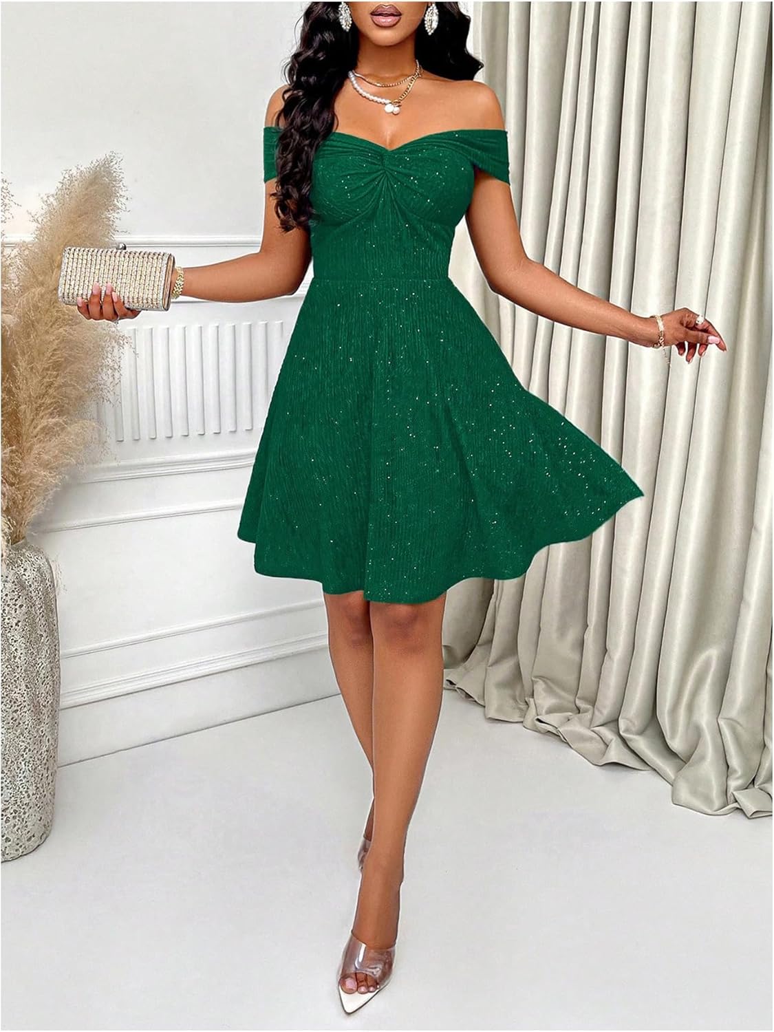 Floerns Women's Off The Shoulder Cocktail Dress Twist Front A Line Holiday Wedding Guest Dresses - Image 5