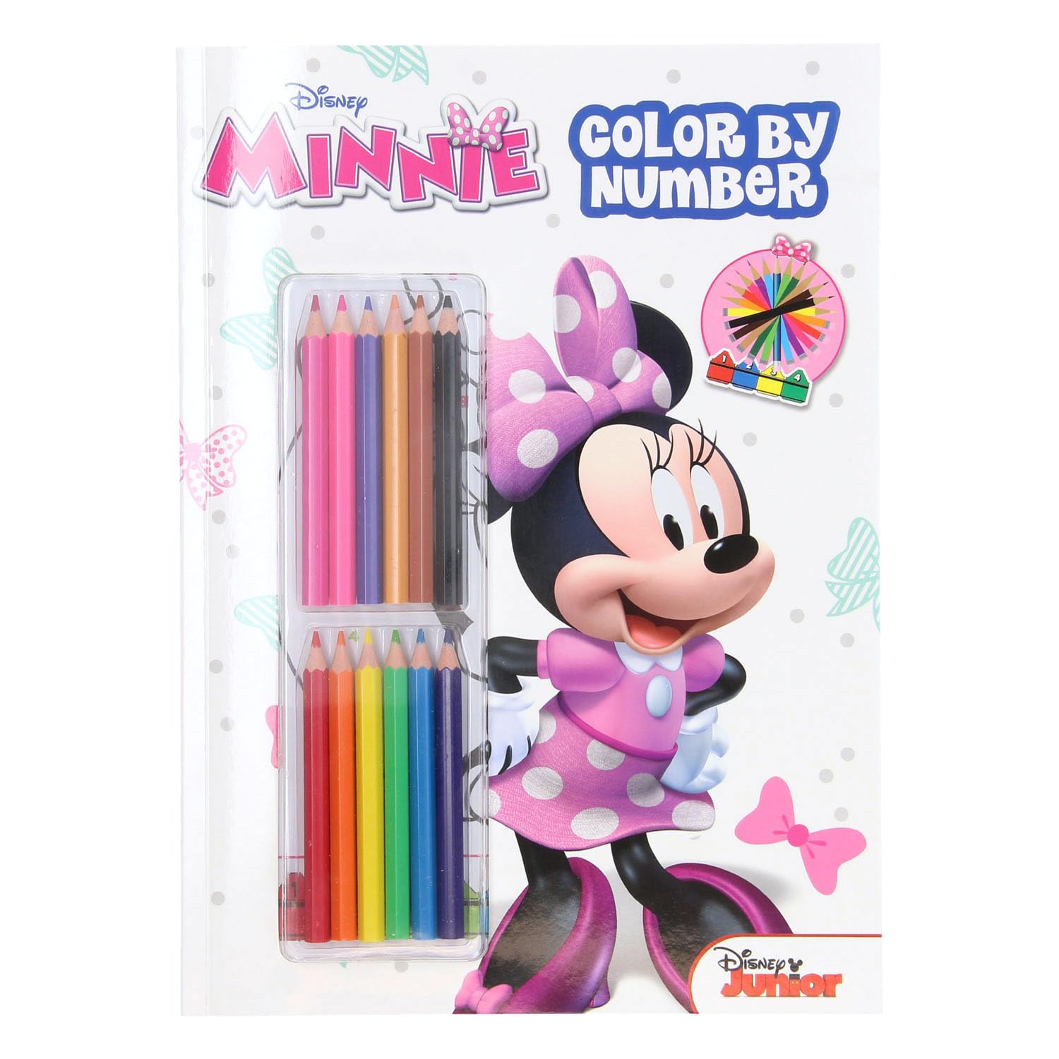 Coloring book with 12 colored pencils Minnie Mouse - Colors by numbers