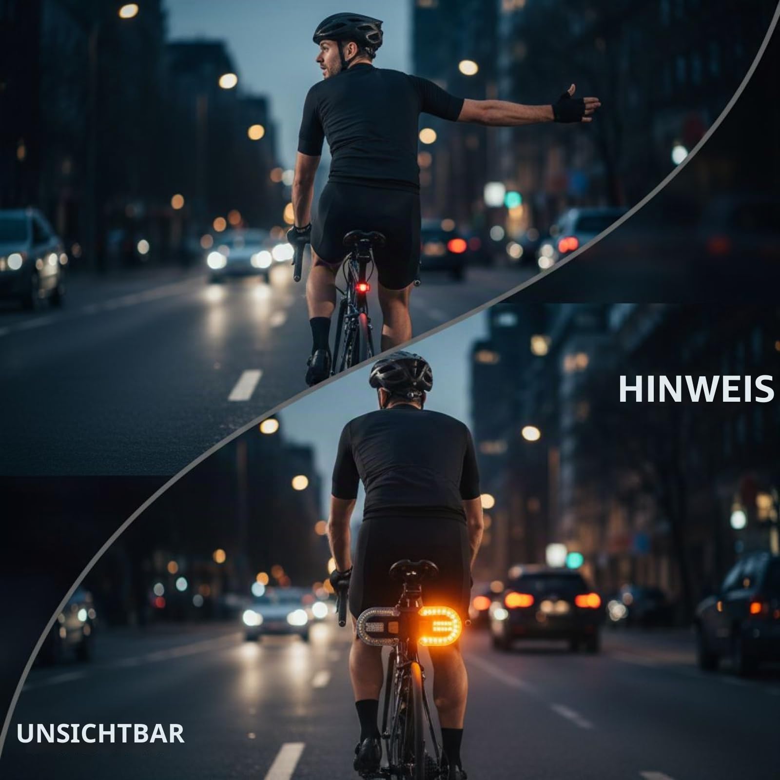4 Rücklichter mit Blinkern, kabellose Steuerung, USB-Ladegerät, ABS-Gehäuse für Sicherheit