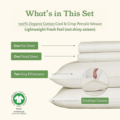 Vista 42 de California Design Den - Juego de sábanas tamaño individual, percal de 100% algodón orgánico fresco y suave, con esquinas profundas, transpirables
