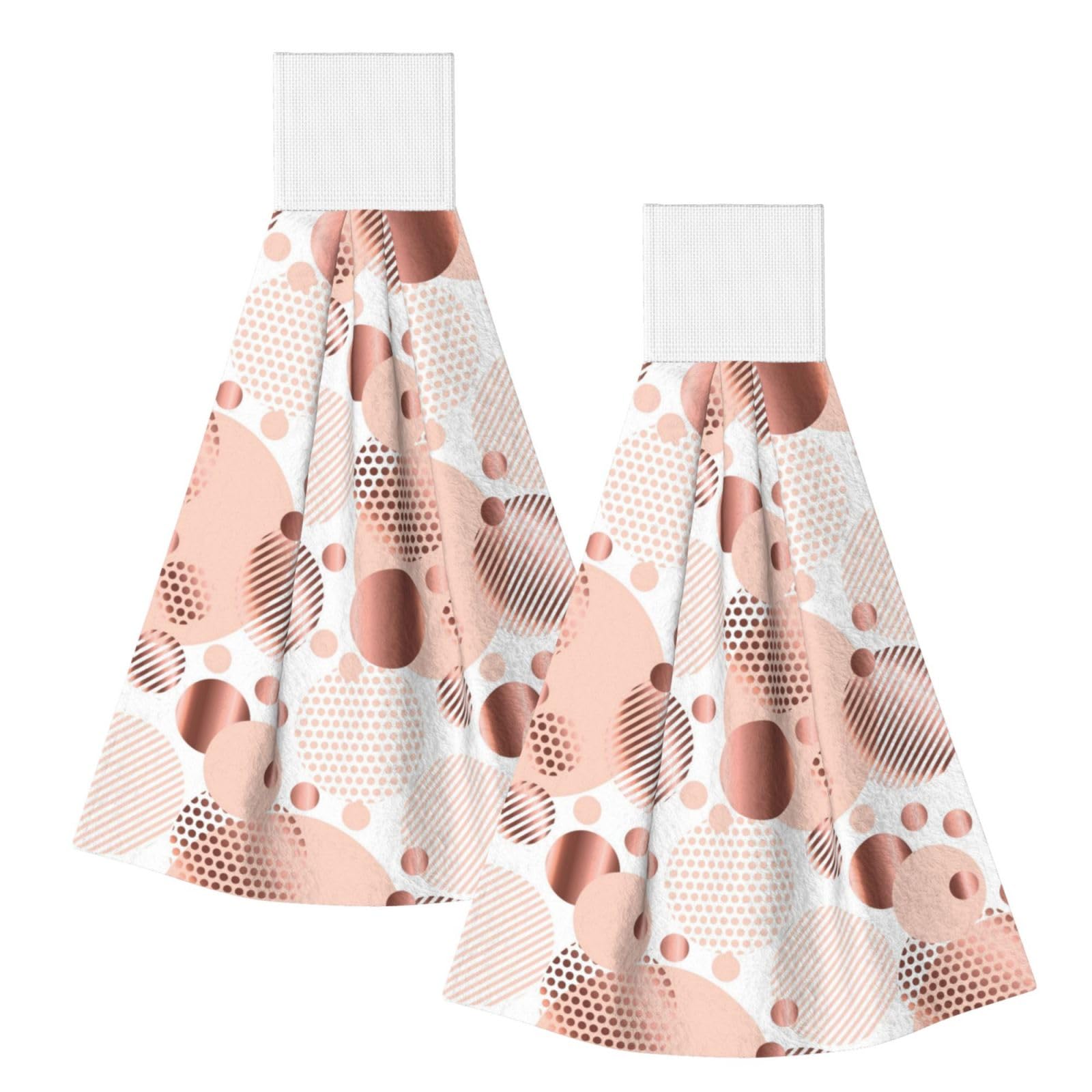 DOPKLNA Rose Gold Wave, 2 Pcs Hanging Coral Fiber Hand Towels for Bathroom, Absorbent Kitchen Towels