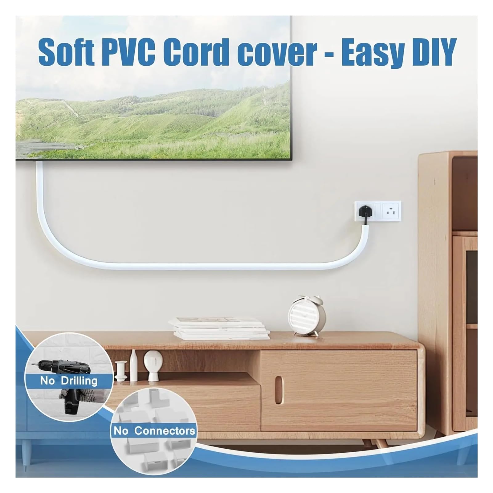Passacavi Pavimento Canalina for cavi invisibile adesiva da 15 mm Protezione for cavo anti-scalino Copertura morbida for cavo con cappuccio for uso a parete(White Trapezoid,5M)