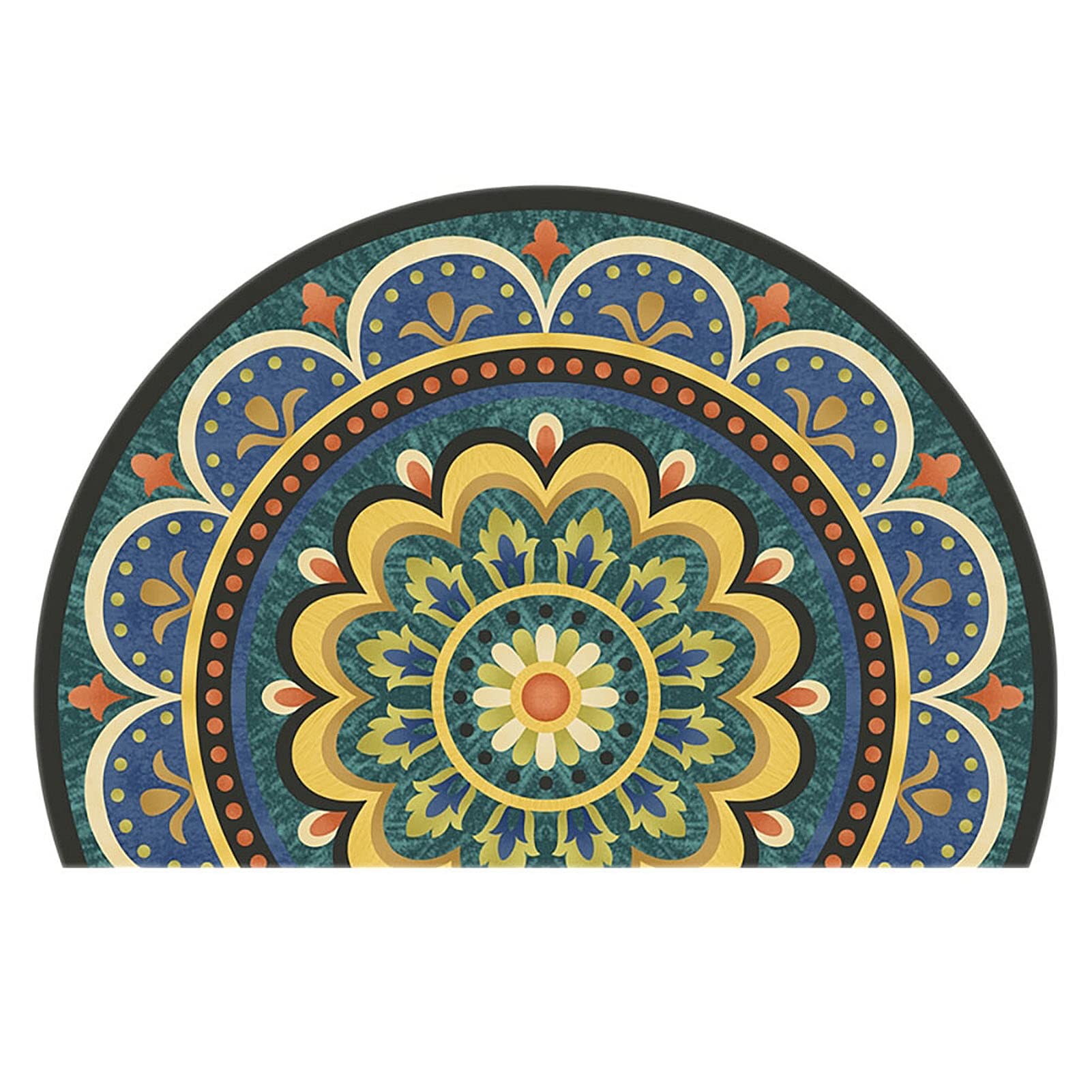 Paillasson demi-cercle style persan rétro floral pour entrée 100x150cm