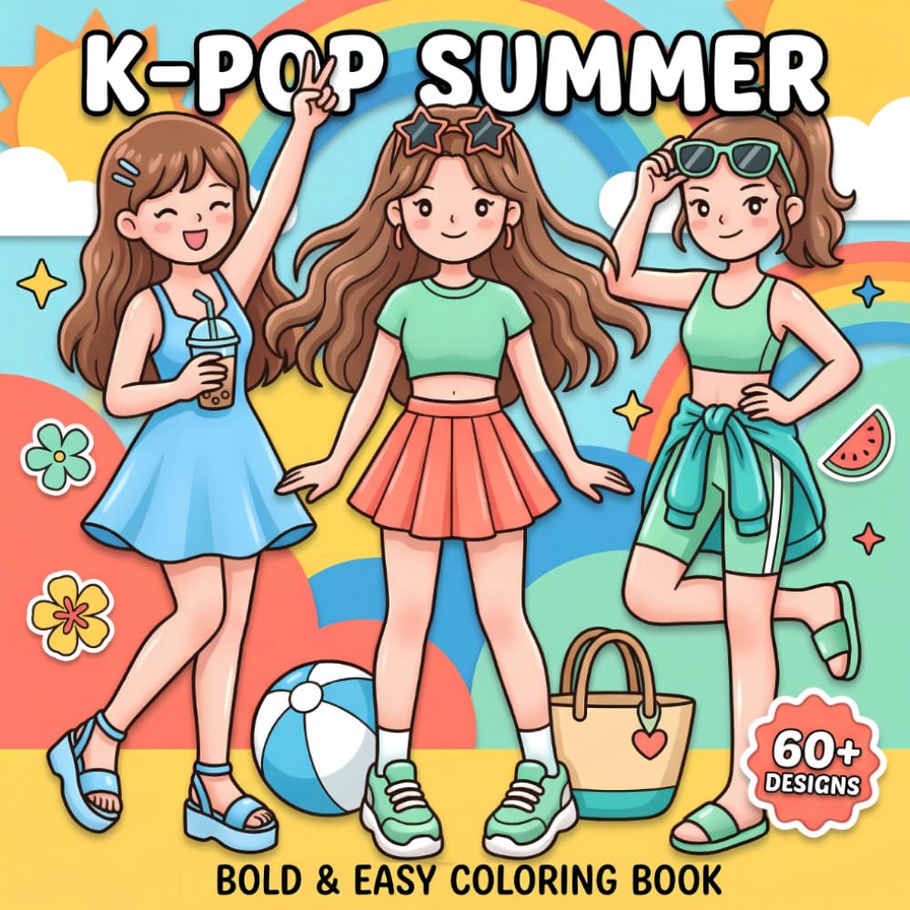 K-Pop Summer Coloring Book: Bold And Easy Designs For Relaxation, Stylish Fun, And Creative Joy For Kids, Teens, And Trend Lovers
