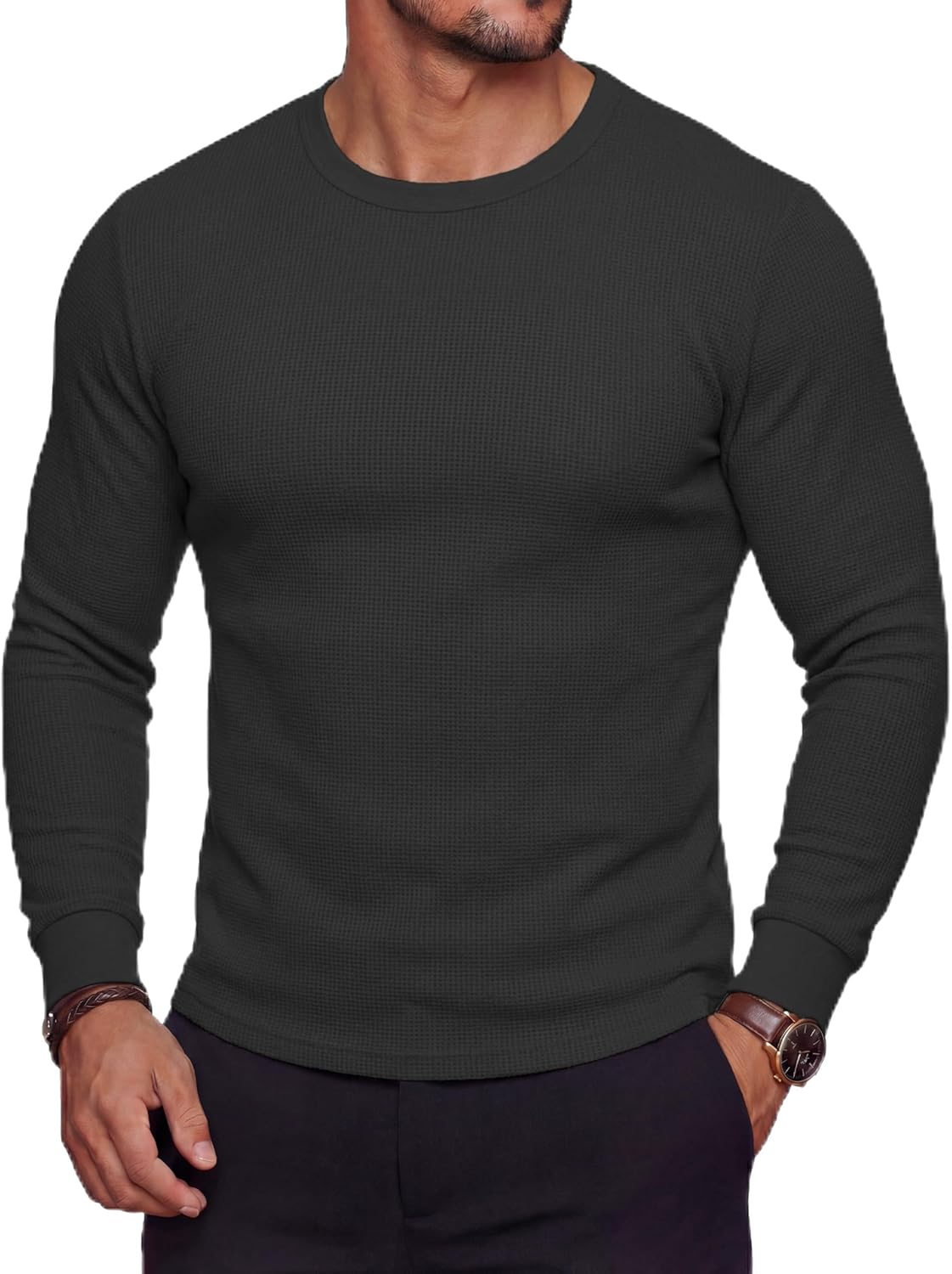 MAGCOMSEN Men's Thermal Shirts Long Sleeve Waffle Underwear Top Cold Weather Base Layer Winter Warm Undershirts