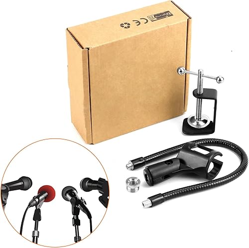 Miniatura 2 de QWORK Soporte de micrófono de escritorio de cuello de cisne con abrazadera de escritorio resistente, adaptador de tornillo de 38 a 58 pulgadas