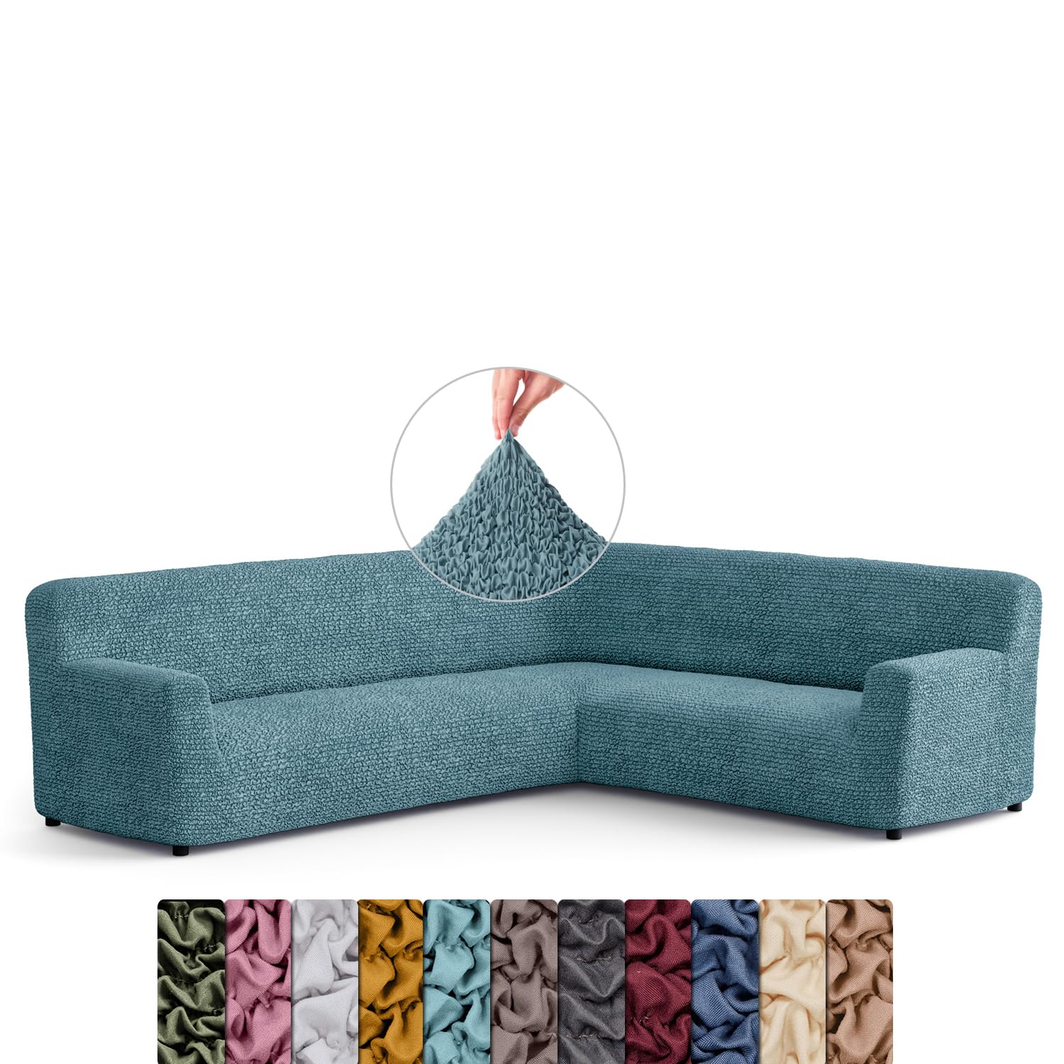 Menotti Corner Sofa Cover - Corner Couch Cover - Soft Polyester Fabric Slipcovers - 1-piece Form Fit Stretch Sectional Sofa Slipcover Furniture Protector - Microfibre - Tiffany (Corner)