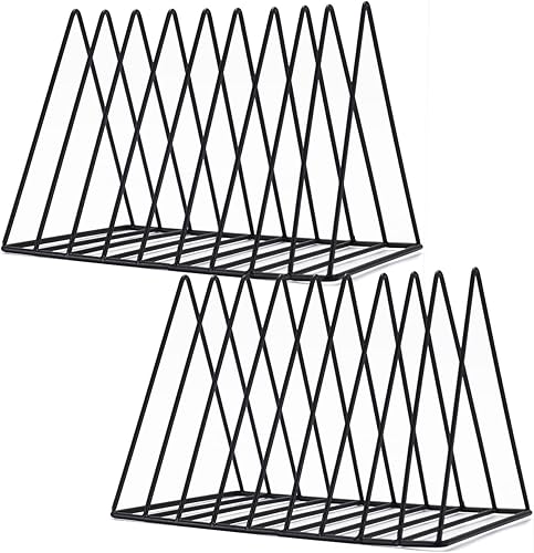 Sooyee Paquete de 2 revistas negras con 9 ranuras, organizador clasificador de archivos de escritorio, decoración de estantería triangular,