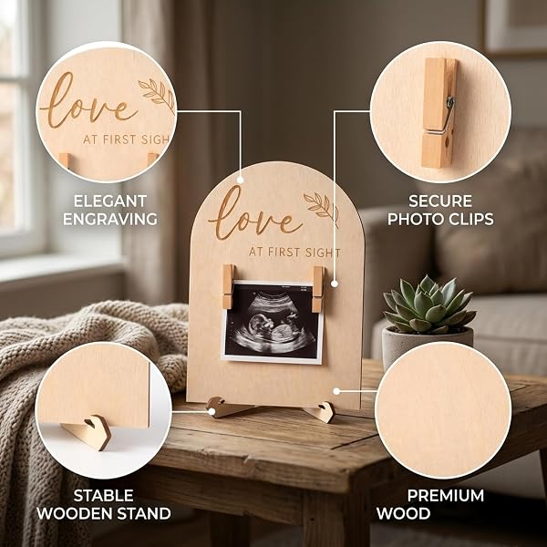 Baby Scan Photo Frames, Ultrasound Picture Frame – Wooden Baby Scan Frame with Easel & Wall Mount, Pregnancy Announcement Gift for Parents - 3