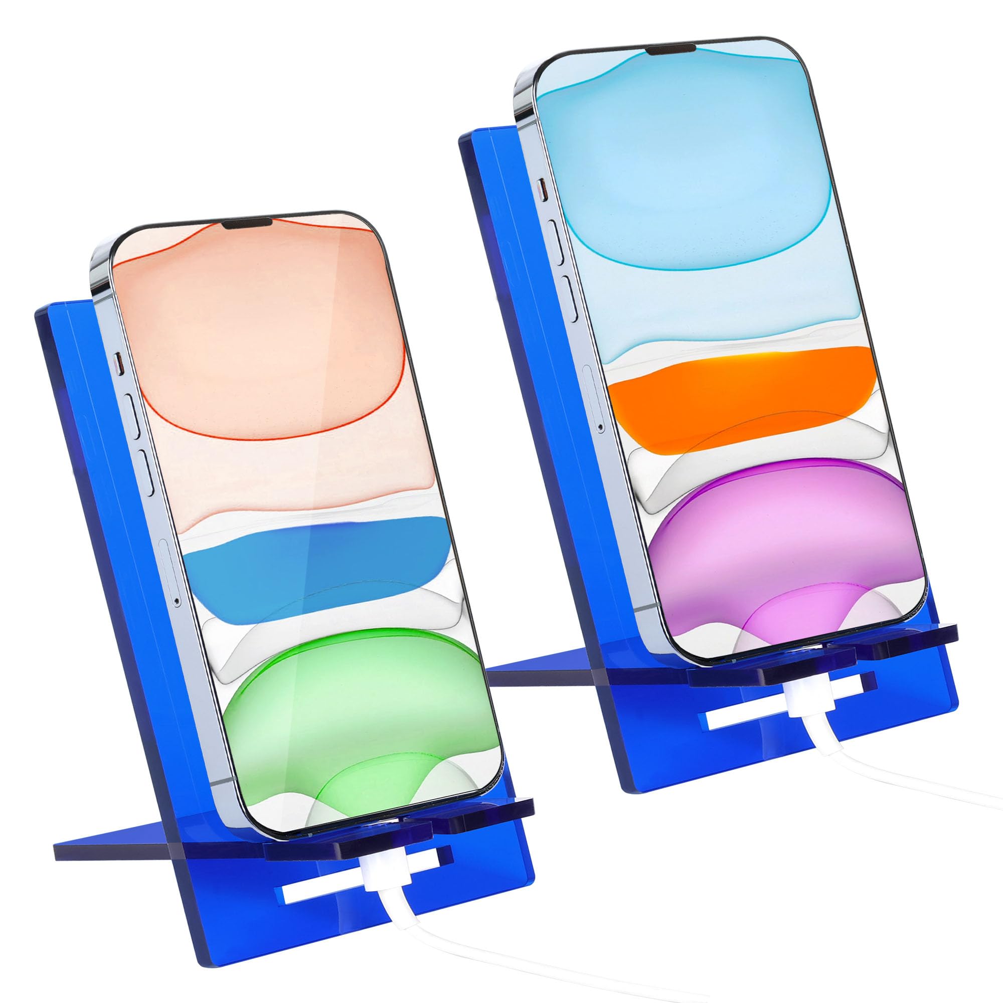 evron Acrylic Cell Phone Stand 2 Pc,Adjustable Clear Phone Holder,Portable Phone Holder,Tablet Stands,Compatible with iPhone/iPad/All Smartphones,for Office Desk,Vanity,Kitchen (Blue, 6.2x3.6)