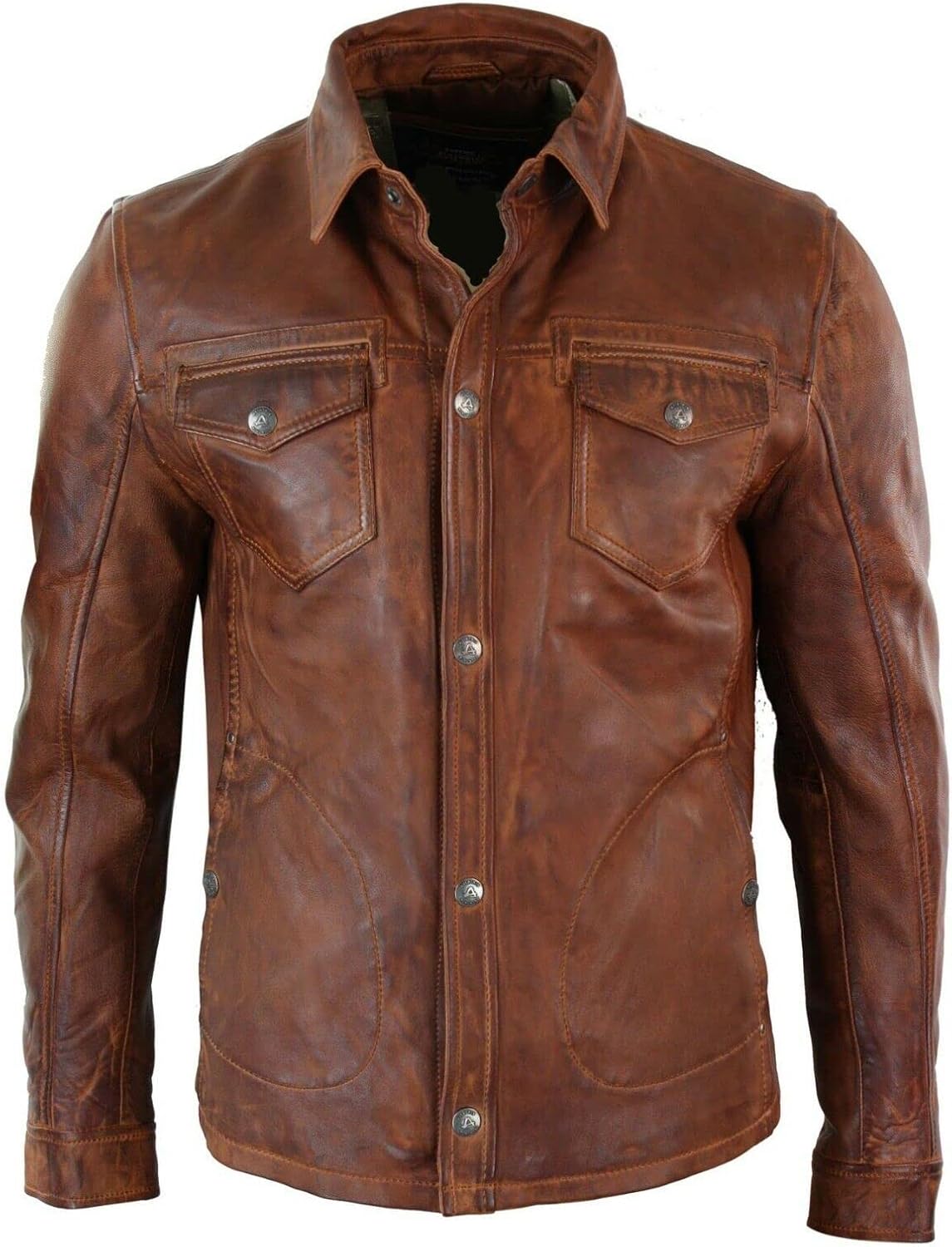 Mount Helicon Men's Real Thick Leather Soft BLUF Gay Military Police Style Shirt Pockets All Season