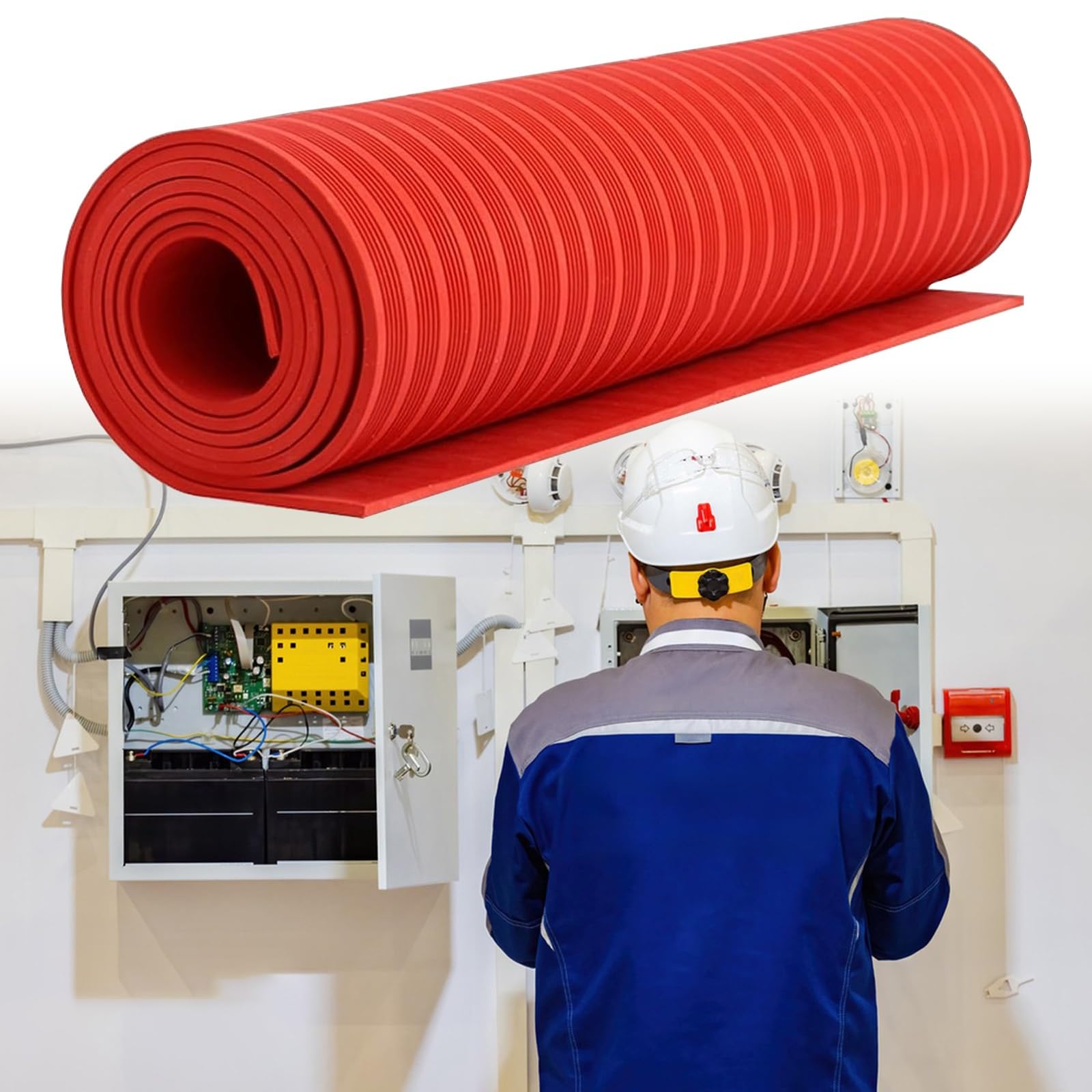 Tapis de protection contre les chocs électriques en caoutchouc isolant rouge pour usine