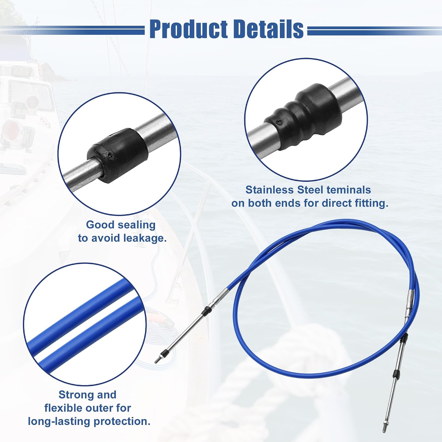 uxcell 2pcs 6ft 1.8 Meter 71inch Marine Throttle Shift Remote Control Box Cable for Outboard Engine Boat Motor Steering System Blue