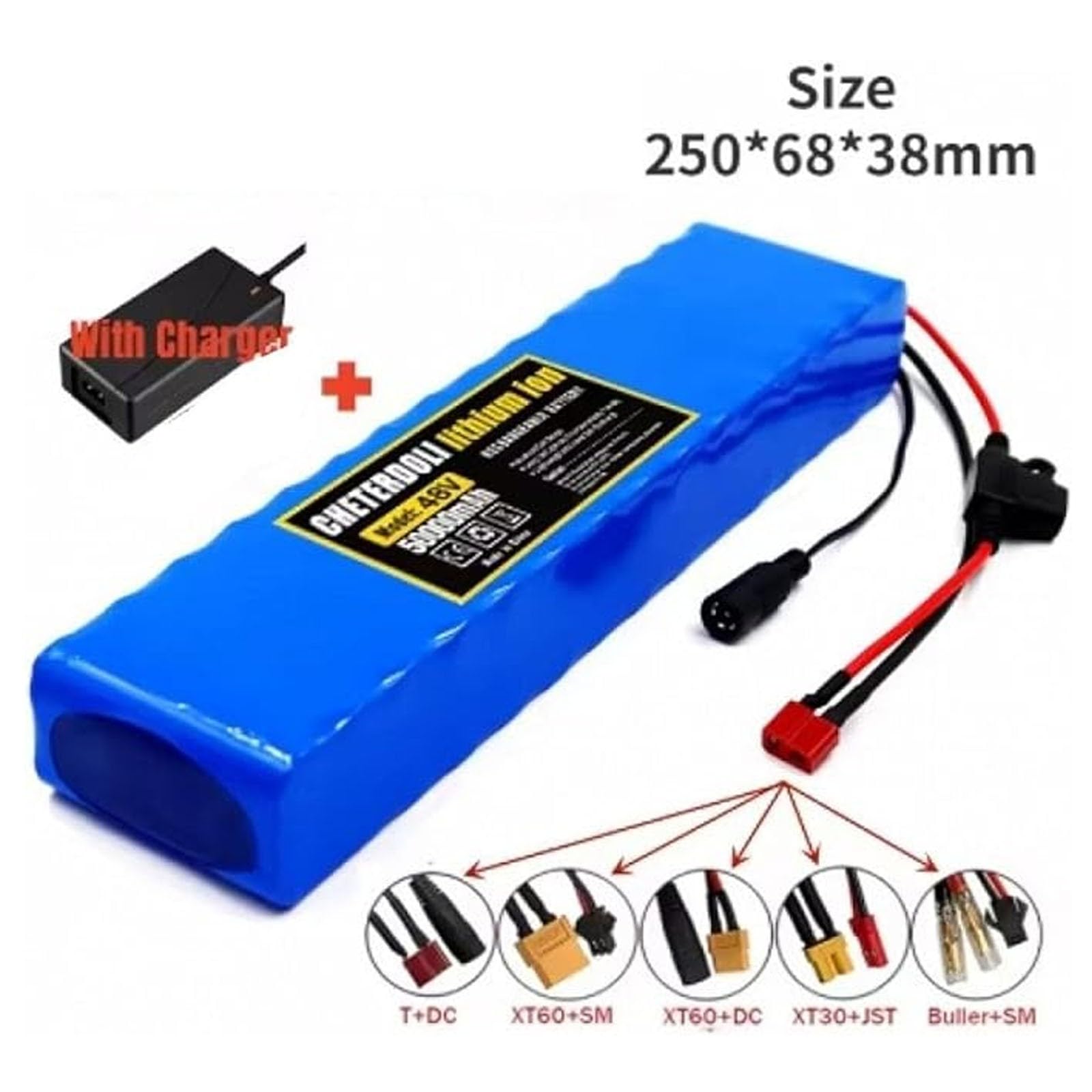Batteria Al Litio Da 48 V E 50 Ah Per Biciclette Elettriche E Monopattini Elettrici, Batteria Agli Ioni Di Litio Per Biciclette Elettriche, Con BMS Integrato, Resistente All'invecchiamento T+DC