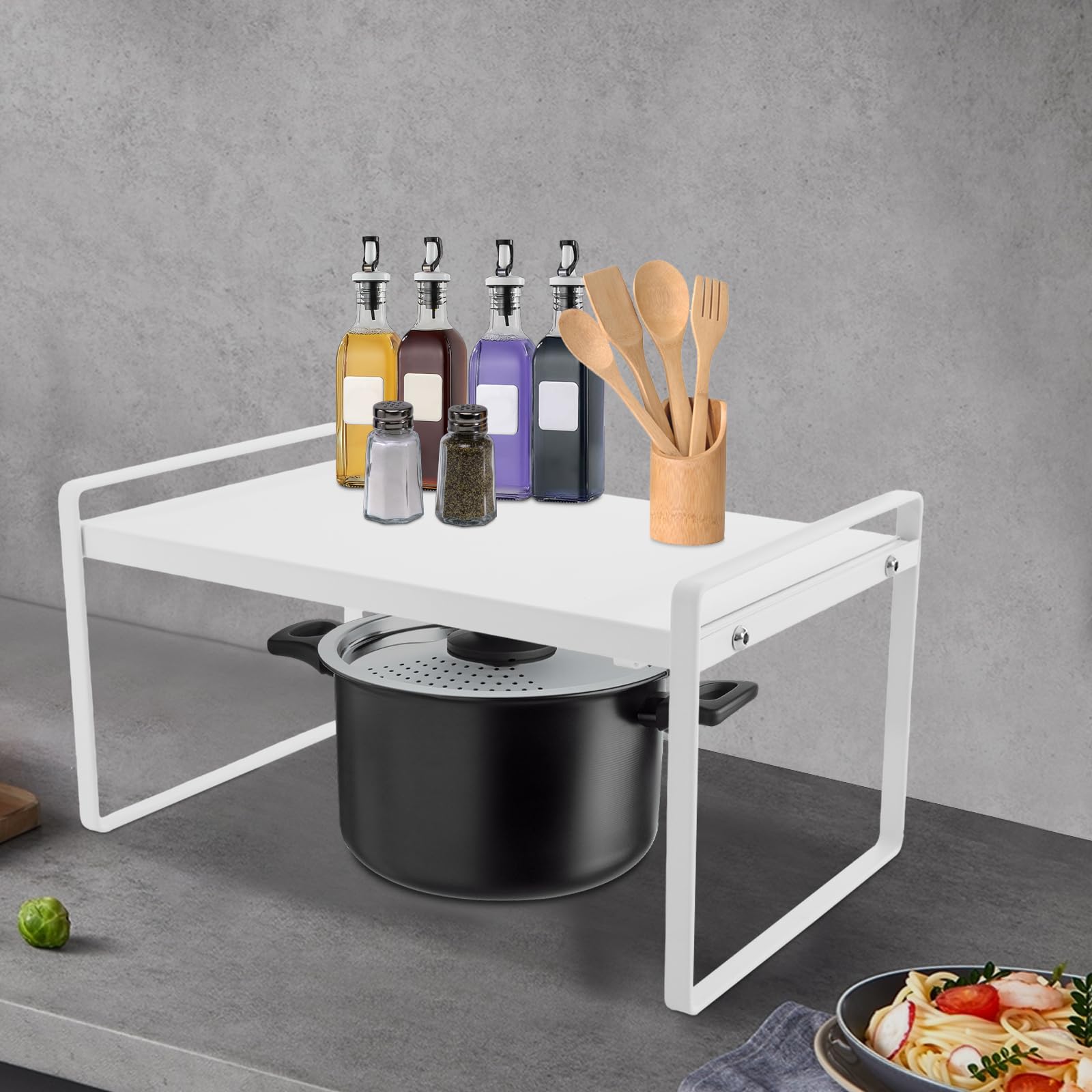 Armadio espandibile, pieghevole da cucina, portaspezie, organizer per stoviglie e forniture, organizer da cucina impilabile per più spazio di appoggio