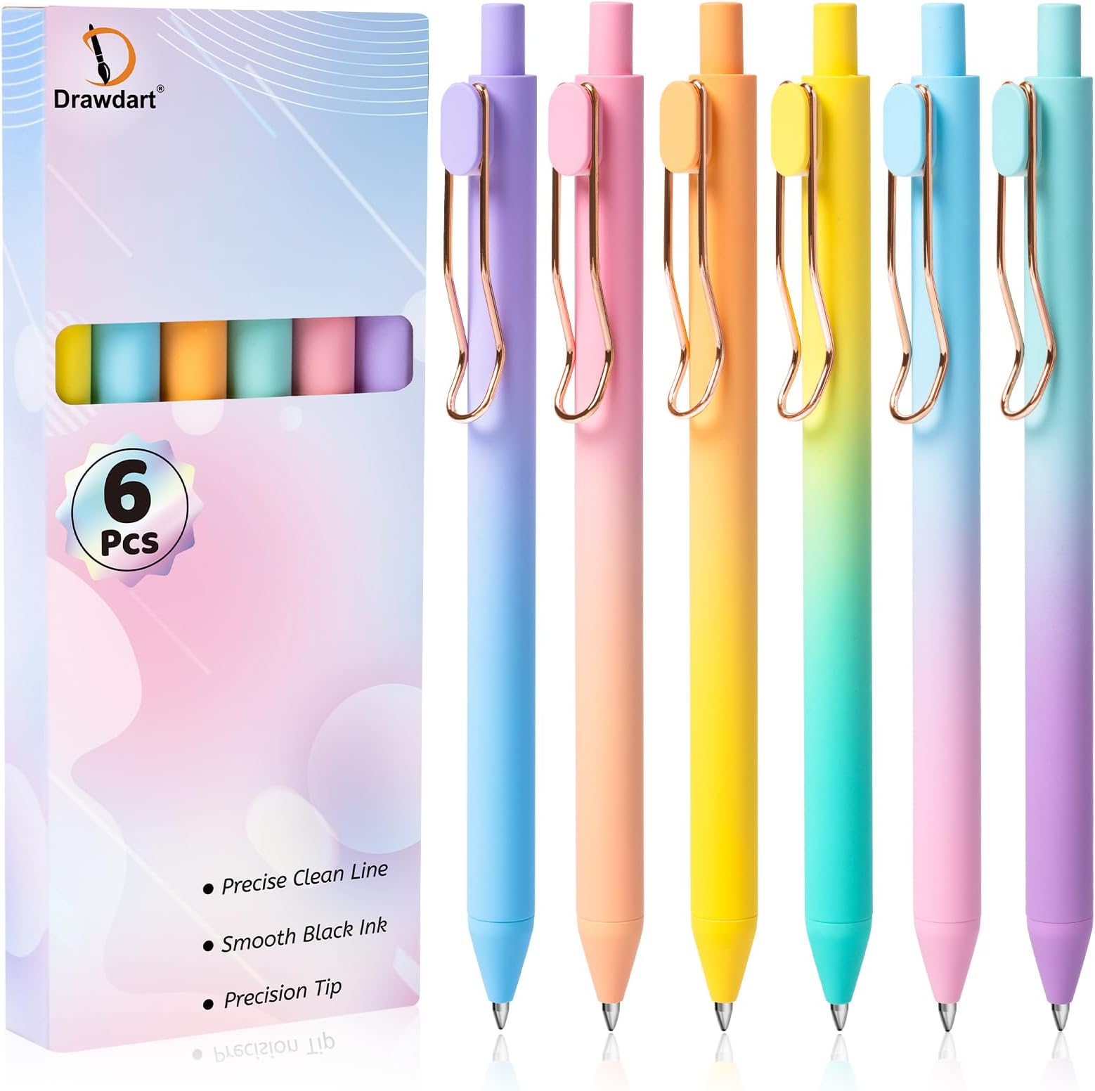 Drawdart Gel Pens, 6 Pcs Smooth Writing No Bleed & Smear, Black Ink Cute Fine Point (0.5mm), Retractable Aesthetic Journaling School Office Supplies for Women & Men