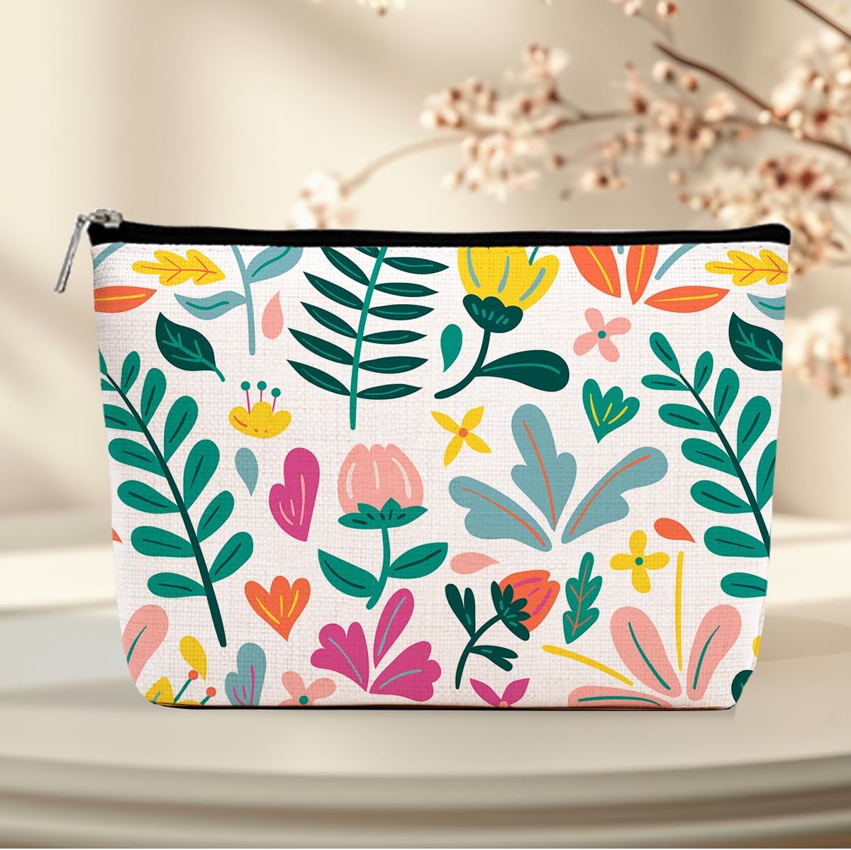 Aesthetic Flower Makeup Bag, Botanical Cosmetic Bag Floral Travel Pouch, Friendship Gifts for Women Girls Daughter Sisters Coworker Best Friends Bestie Graduation Birthday Gifts