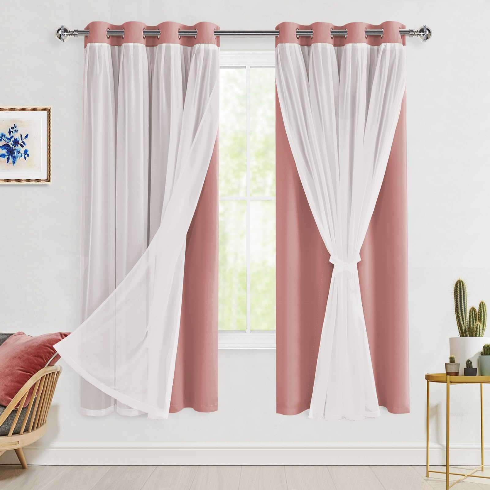 Rideaux occultants double couche contre le froid et le vis-à-vis avec voilages pour fenêtres