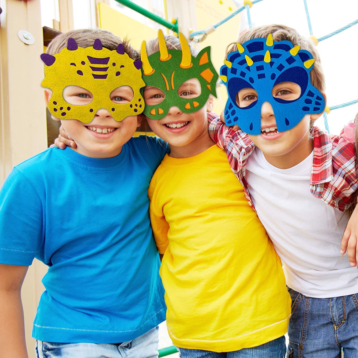 LATERN 24 Pezzi Maschere di Dinosauro in Feltro, Maschere per Bambini Maschera per Feste di Animali Riempitrici per Sacchetti per Feste Vesti Maschera per Cosplay per Masquerade Compleanni Giungla