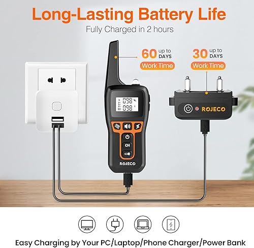 Miniatura 5 de ROJECO Collar de choque para perros para 2 perros con control remoto de 3300 pies, IPX7 impermeable, collar de choque recargable para perros