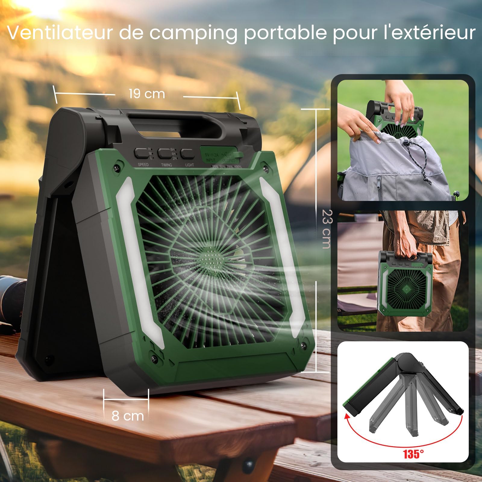 Ventilateur De Camping Extérieur Ventilateur Solaire Portable Vitesse