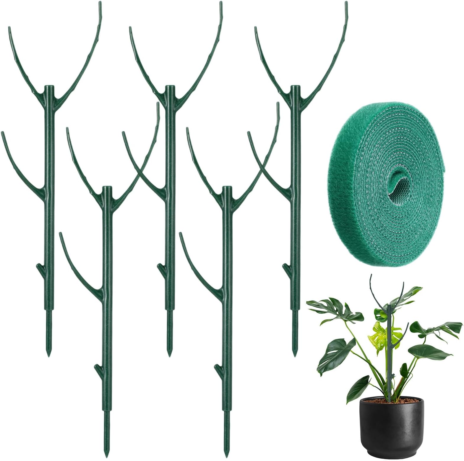 5Pcs Stackable Plant Support Stake Stem Holder Structures Frame & Plant Cage Support Ring Half Round for Sphagnum Twig Trellis Indoor Outdoor Potted Plants Stick for Vine Training & Stem Stabilization