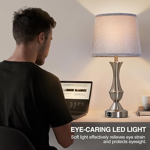 Miniatura 4 de Luvkczc Juego de 2 lámparas táctiles para dormitorio, lámparas de noche con puertos de carga USB duales, lámparas de mesa de noche regulables de 3