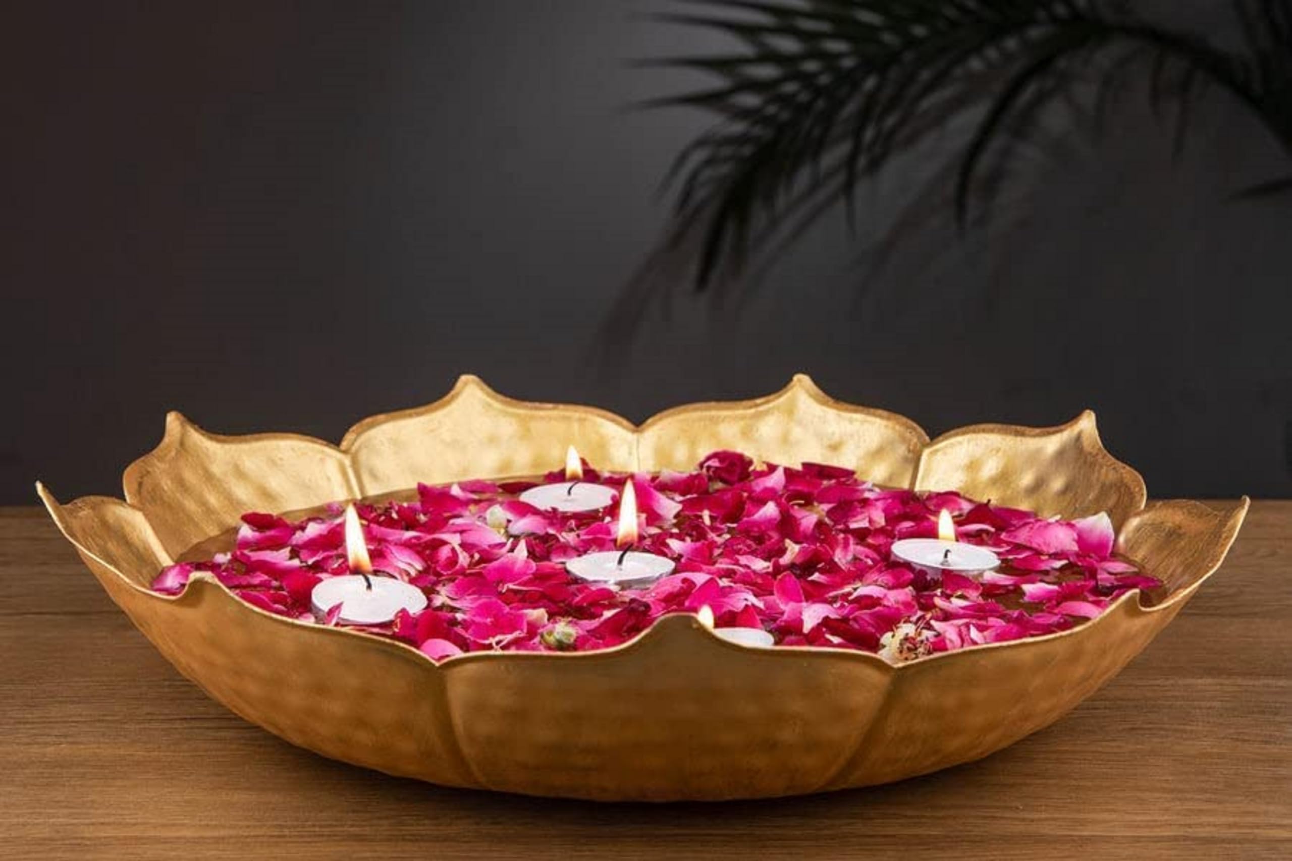 Cuenco decorativo de latón con forma de flor para decoración de mesa de hogar