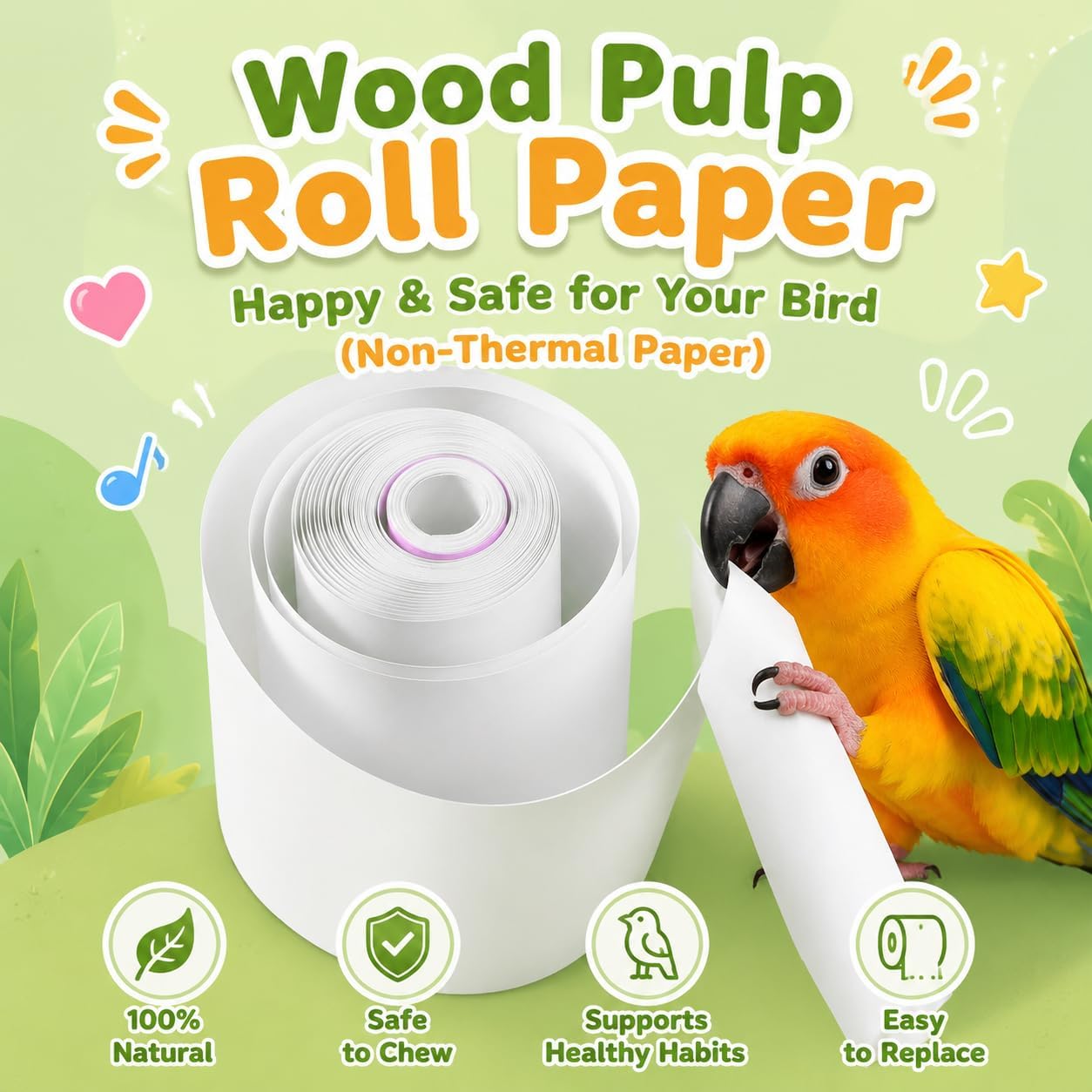 Bird Paper Roll Shredding Toy,Birds Chewing Toy with 3 Natural Paper Rolls