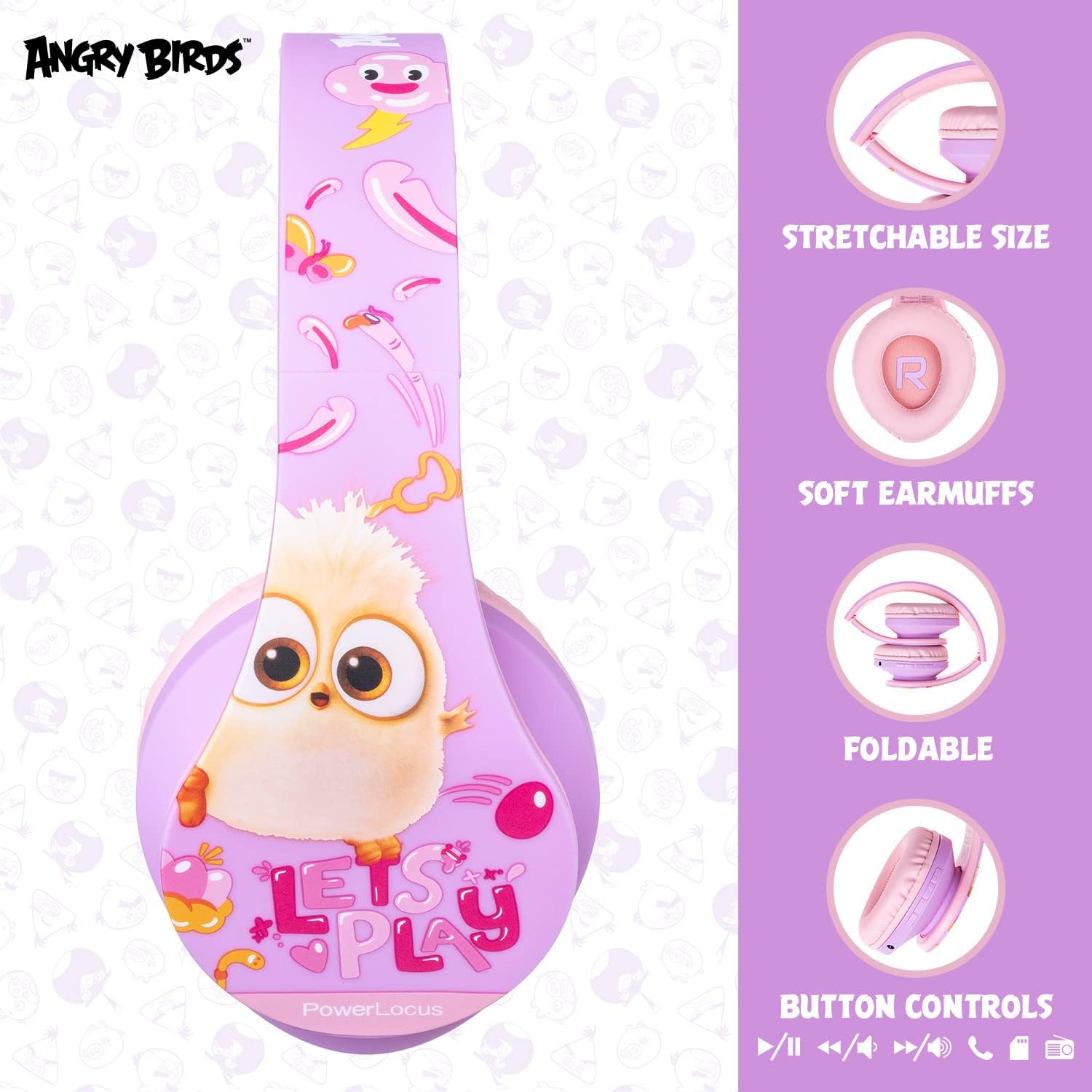 PowerLocus Auriculares para niños edición Angry Birds auriculares inalámbricos para niños volumen limitado de 85 dB auriculares Bluetooth plegables