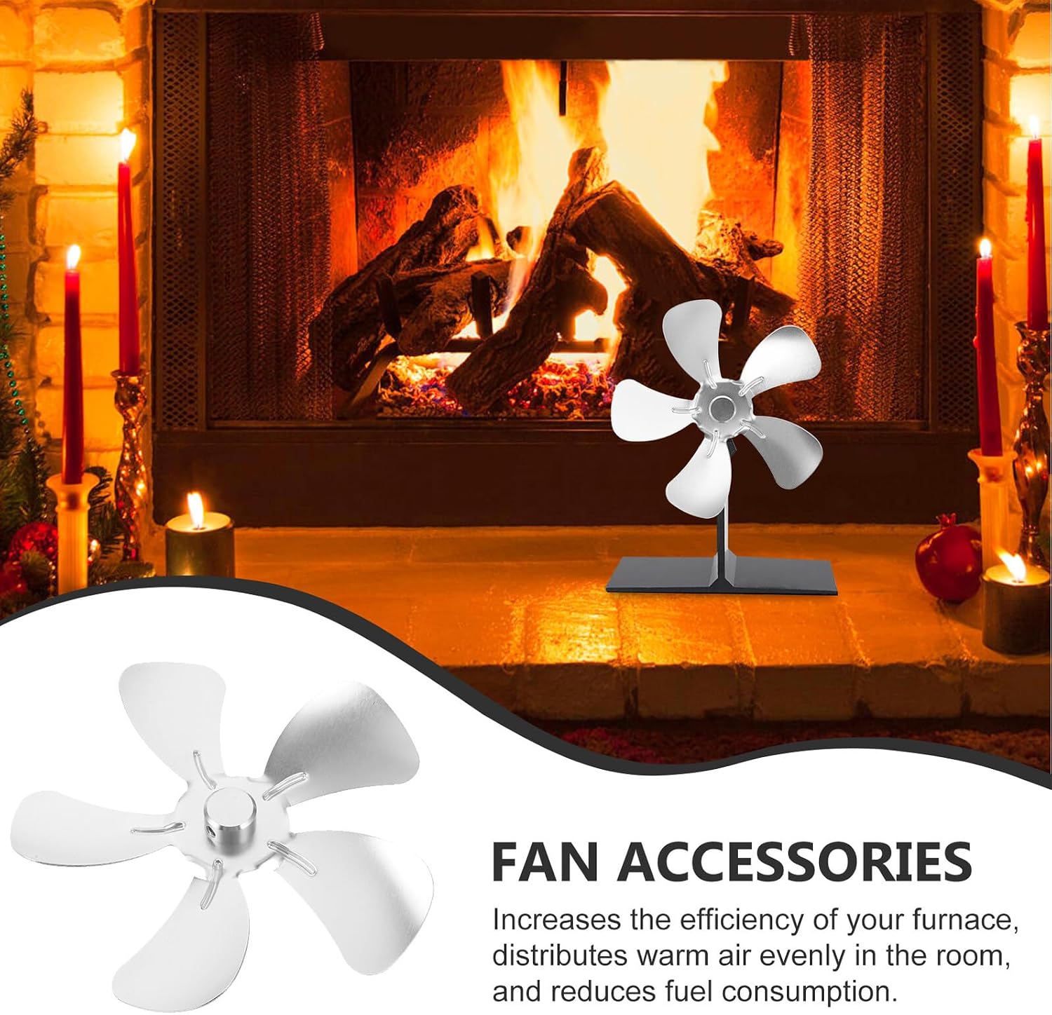 Mini Fireplace Fan with 5 Aluminum Alloy Stove Fan Blades 125mm Diameter Heat Powered for Woodburning Replacement Accessories
