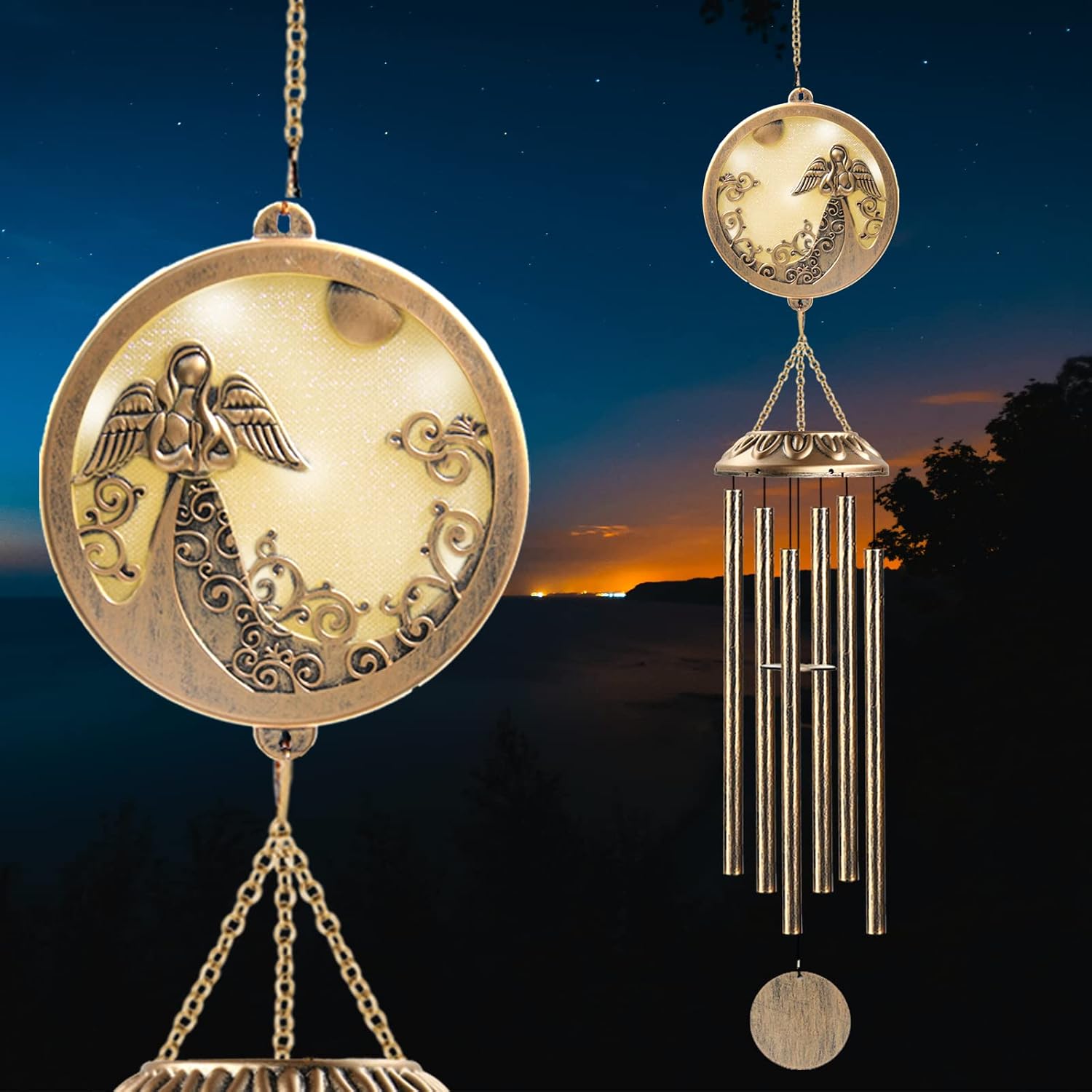 SUNGIRLS Wind Chimes Solar for Outside - Angel Memorial Color Changing Solar Mobile Lights Waterproof LED Wind Chime Solar Powered Lights for Home Party Yard Garden Christmas Decoration Gifts