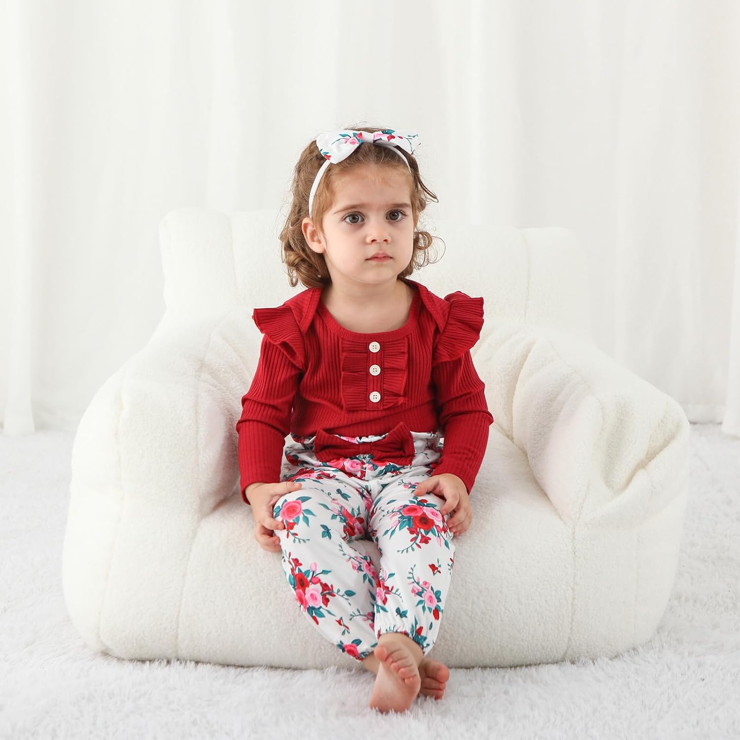 Baby Girl Clothes Newborn Infant Long Sleeve Ruffle Romper Floral Pants Outfit Set for 0-18 Months - Image 3