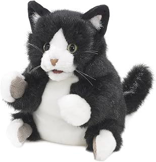 Folkmanis Tuxedo Kitten Hand Puppet - Realistic Black & White Cat for Kids Pretend Play, Storytelling & Cuddles