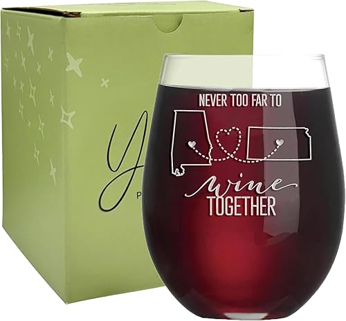Miniatura 1 de Yay! Personalized Gifts Never Too Far To Wine Together - Copa de vino personalizable, regalo de amistad a larga distancia, regalo de mudanza o