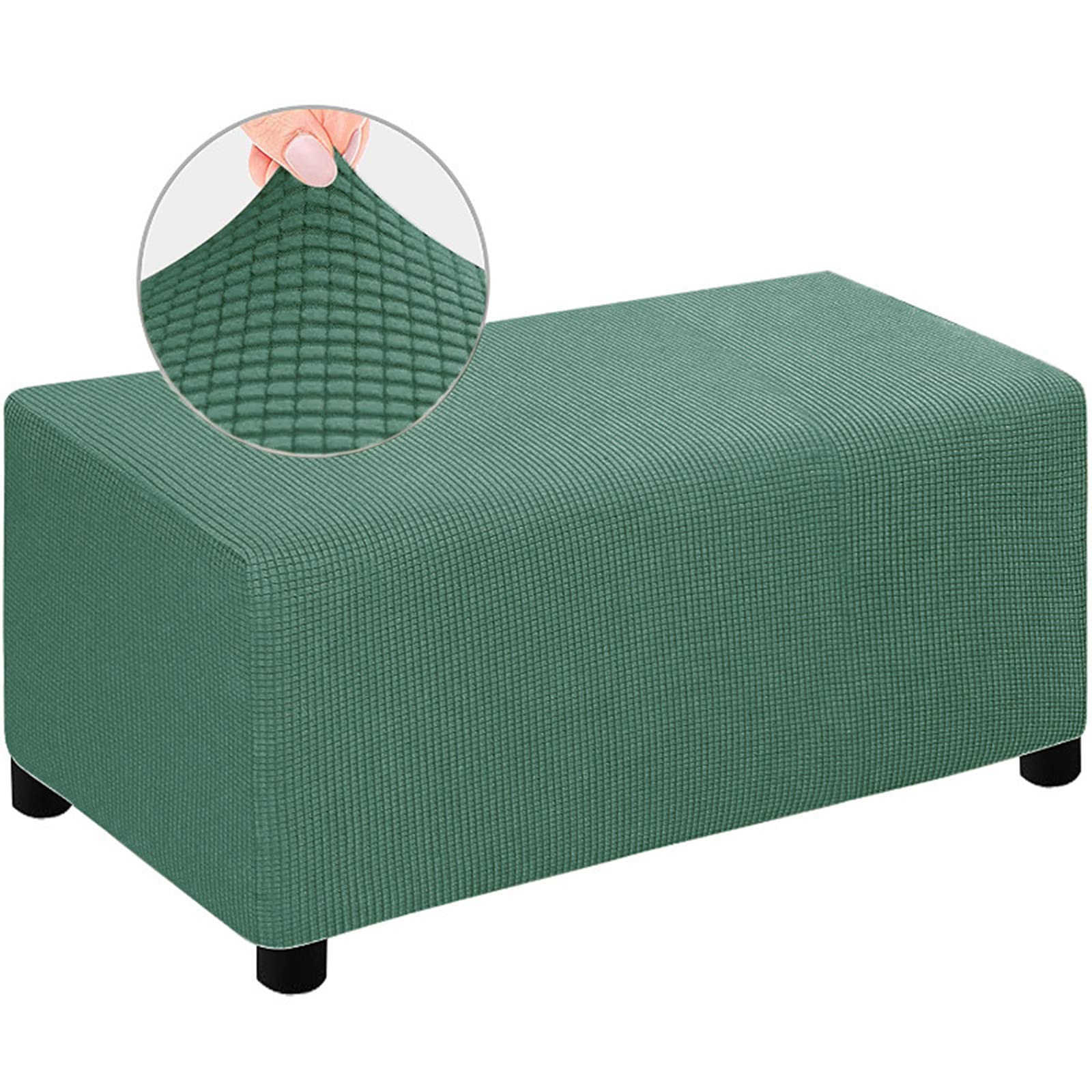 Housse de pouf rectangulaire gris-vert extensible en taille S