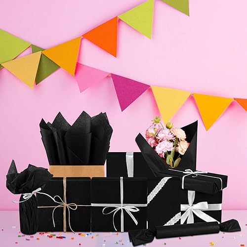 Miniatura 5 de Morcheiong 60 hojas de papel de seda negro, multicolor, papel de seda para envolver regalos a granel, para manualidades, manualidades, floral,