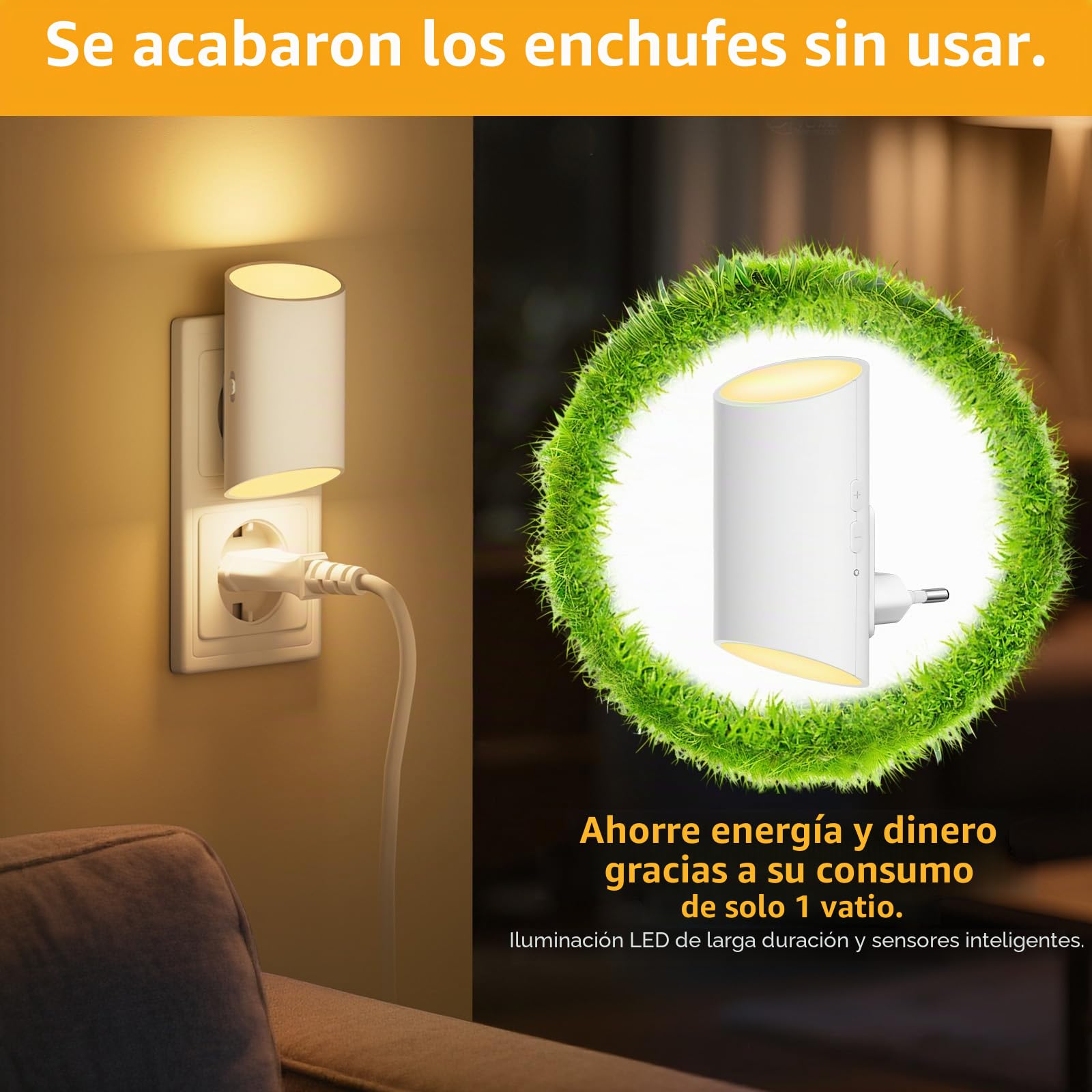 luz nocturna infantil, [2 Piezas] luz bebe nocturna con sensor de movimiento y sensor de luz, luz blanca cálida de 3000 K, regulable 1-100 LM, adecuada para habitación de niños, pasillo, escalera