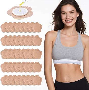 Autdor Castor Oil Patches for Belly Button, 50PCS Castor Oil Pack Wraps Organic Cotton Self-Adhesive Castors Oils Pack Anti Leakage Disposable Pads Portable & Breathable No Wash Oil Not Included