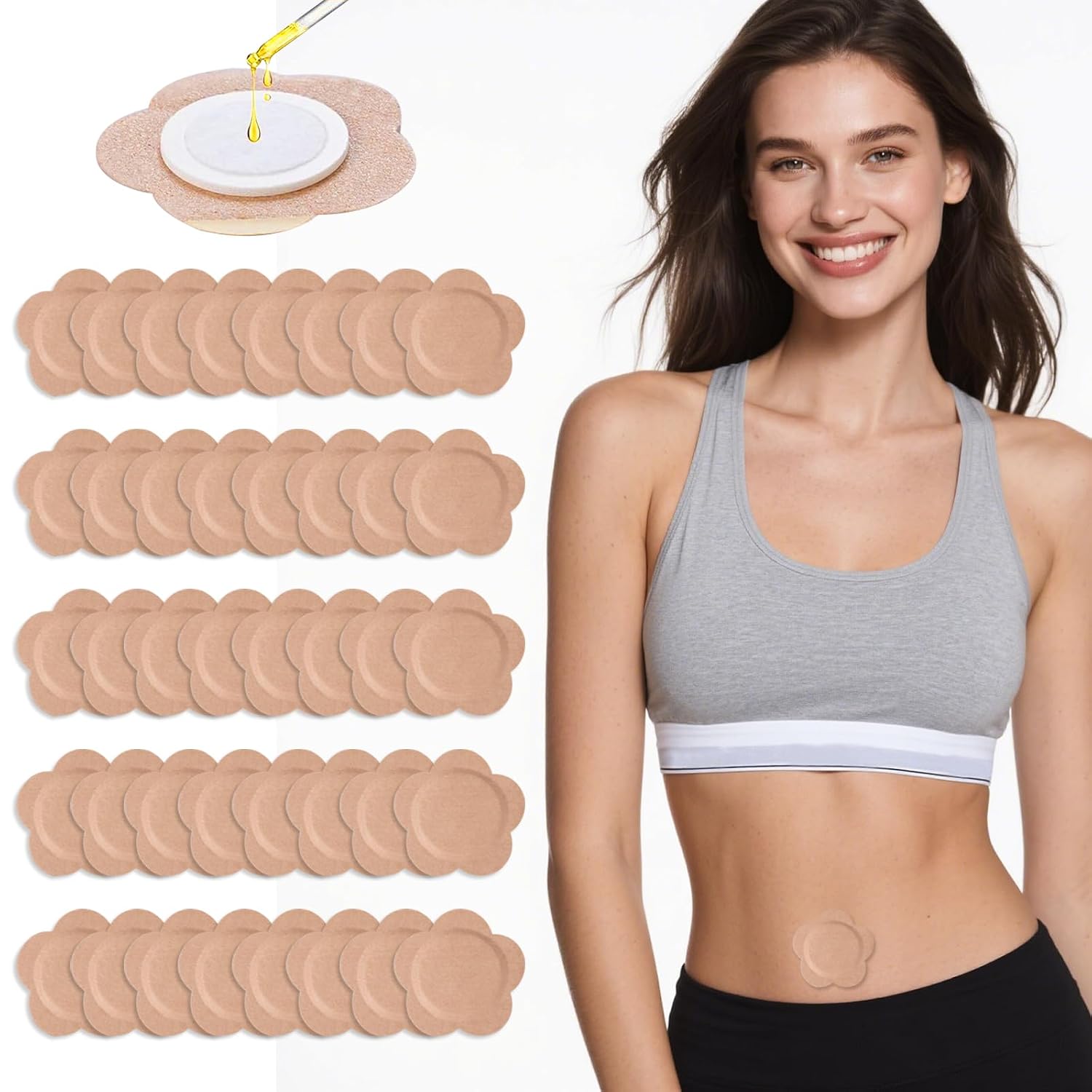 Autdor Castor Oil Patches for Belly Button, 100PCS Castor Oil Pack Wraps Organic Cotton Self-Adhesive Castors Oils Pack Anti Leakage Disposable Pads Portable & Breathable No Wash (Oil Not Included)