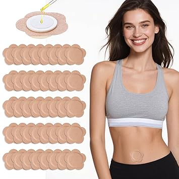 Autdor Castor Oil Patches for Belly Button, 100PCS Castor Oil Pack Wraps Organic Cotton Self-Adhesive Castors Oils Pack Anti Leakage Disposable Pads Portable & Breathable No Wash Oil Not Included