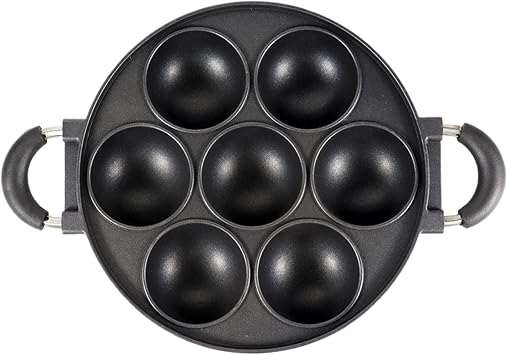 Takoyaki Pan 7-Hole Round Aluminium Alloy Takoyaki Maker with Anti-Scald Handle Non-Stick Maker Pan for Home, Snake Bar, Restaurant