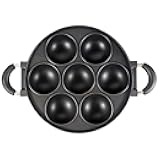 Eioflia Takoyaki Pan 7-Hole Round Aluminium Alloy Takoyaki Maker with Anti-Scald Handle Non-Stick Maker Pan for Home, Snake Bar, Restaurant