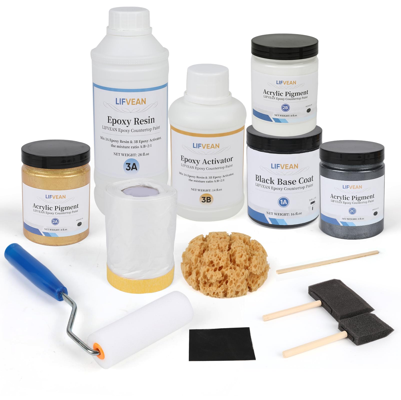 Black Epoxy Countertop Paint Kit Granite Counter Top Refinishing Paint for Kitchen Bathroom Cover 38 sq.ft