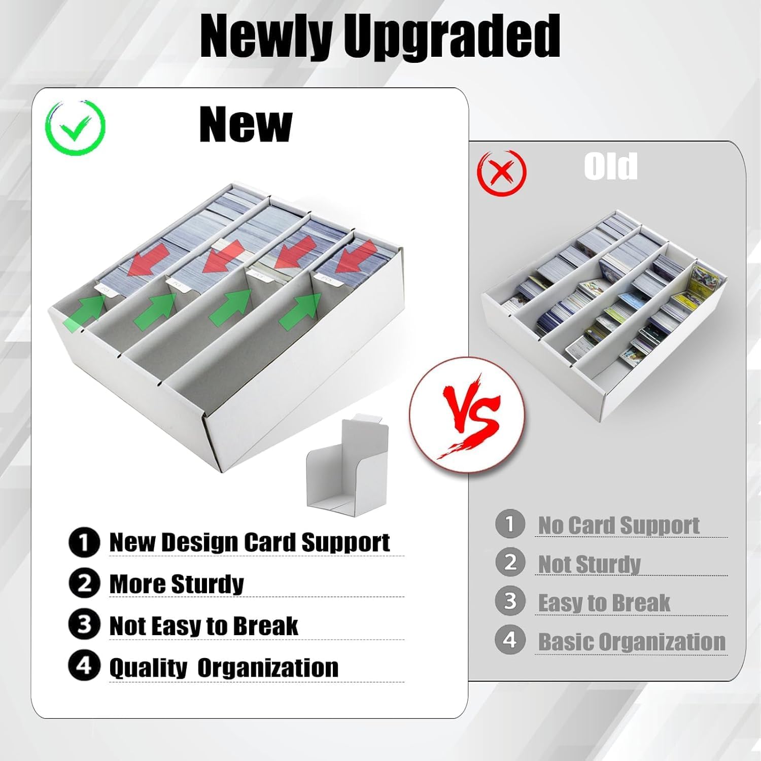 Card Storage Bbox, 4 Row Card Box for Standard Card with Card Stoppers 4Pcs | 4 Row Cardboard Storage Box for Standard Card Laminated Cardboard Surface Card Stopper